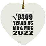 97th Anniversary Square Root of 9409 Years As Mr & Mrs 2022 - Heart Ornament