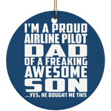 Proud Airline Pilot Dad Of Awesome Son - Circle Ornament