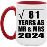 9th Anniversary Square Root of 81 Years As Mr & Mrs 2024 - 15oz Accent Mug Red
