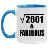 51st Birthday Square Root of 2601 & Fabulous - 11oz Accent Mug Blue