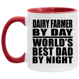 Dairy Farmer By Day World's Best Dad By Night - 11oz Accent Mug Red