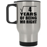 2nd Anniversary Square Root of 4 Years of Being Mr Right - Silver Travel Mug