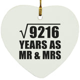 96th Anniversary Square Root of 9216 Years As Mr & Mrs - Heart Ornament