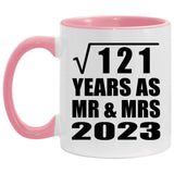 11th Anniversary Square Root of 121 Years As Mr & Mrs 2023 - 11oz Accent Mug Pink