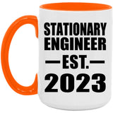 Stationary Engineer Established EST. 2023 - 15oz Accent Mug Orange