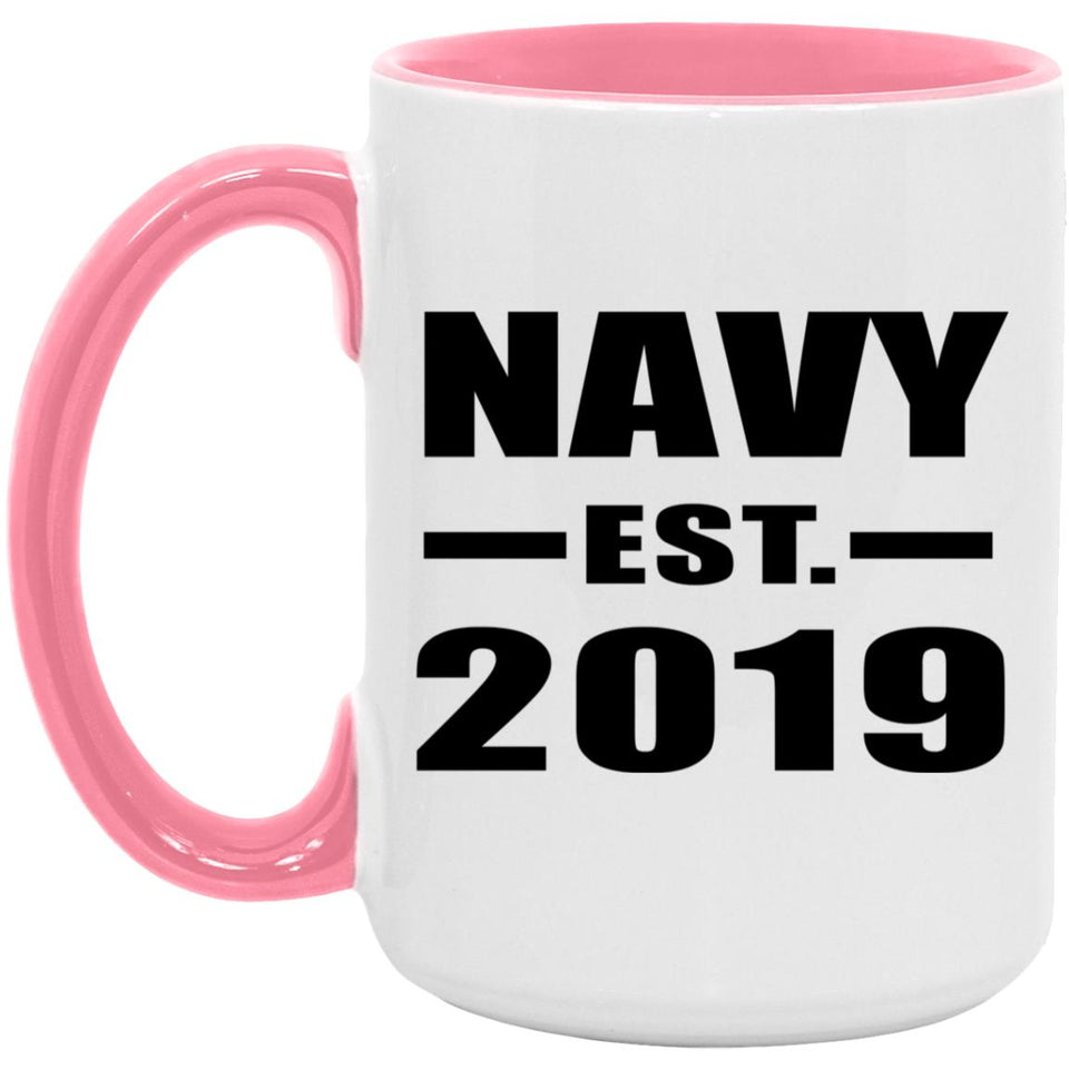 Navy Established EST. 2019 - 15oz Accent Mug Pink