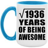44th Birthday Square Root of 1936 Years of Being Awesome - 15oz Accent Mug Blue
