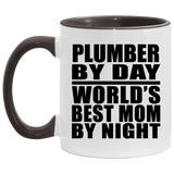 Plumber By Day World's Best Mom By Night - 11oz Accent Mug Black