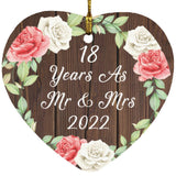 18th Anniversary 18 Years As Mr & Mrs 2022 - Heart Ornament A