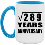 17th Anniversary Square Root of 289 Years Anniversary - 15oz Accent Mug Blue