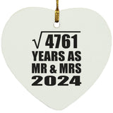 69th Anniversary Square Root of 4761 Years As Mr & Mrs 2024 - Heart Ornament