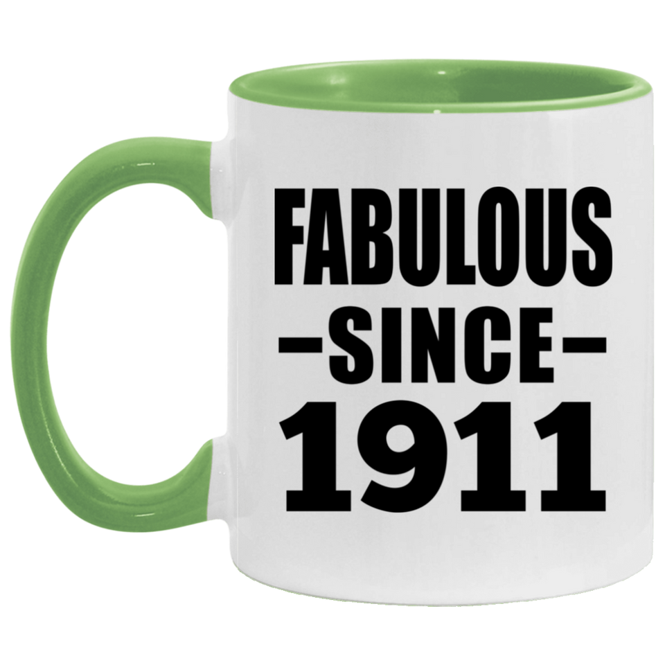 113th Birthday Fabulous Since 1911 - 11oz Accent Mug Green