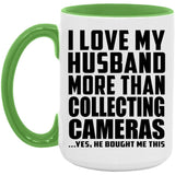I Love My Husband More Than Collecting Cameras - 15oz Accent Mug Green