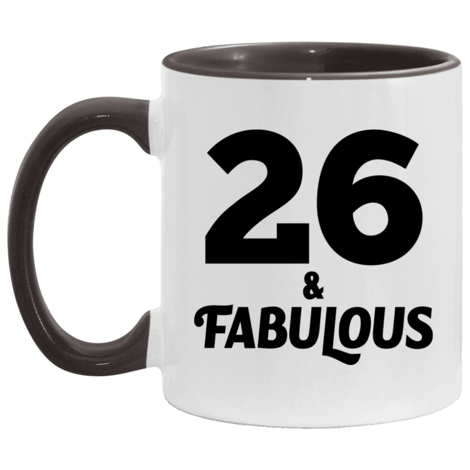 26th Birthday 26 & Fabulous - 11oz Accent Mug Black
