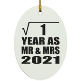 1st Anniversary Square Root of 1 Year As Mr & Mrs 2021 - Oval Ornament