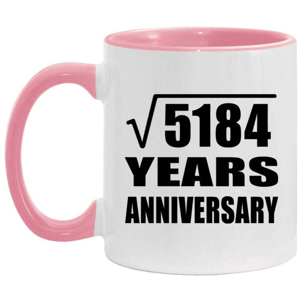 72nd Anniversary Square Root of 5184 Years Anniversary - 11oz Accent Mug Pink