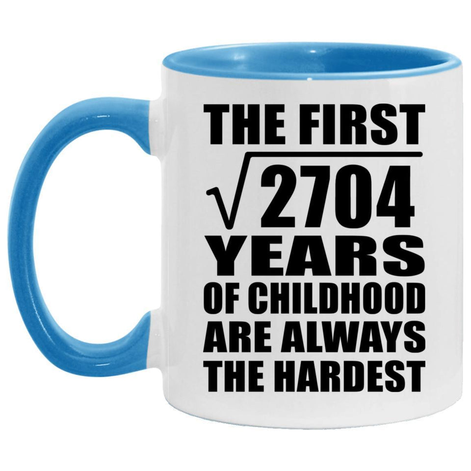 52nd Birthday Square Root of 2704 Years of Childhood - 11oz Accent Mug Blue