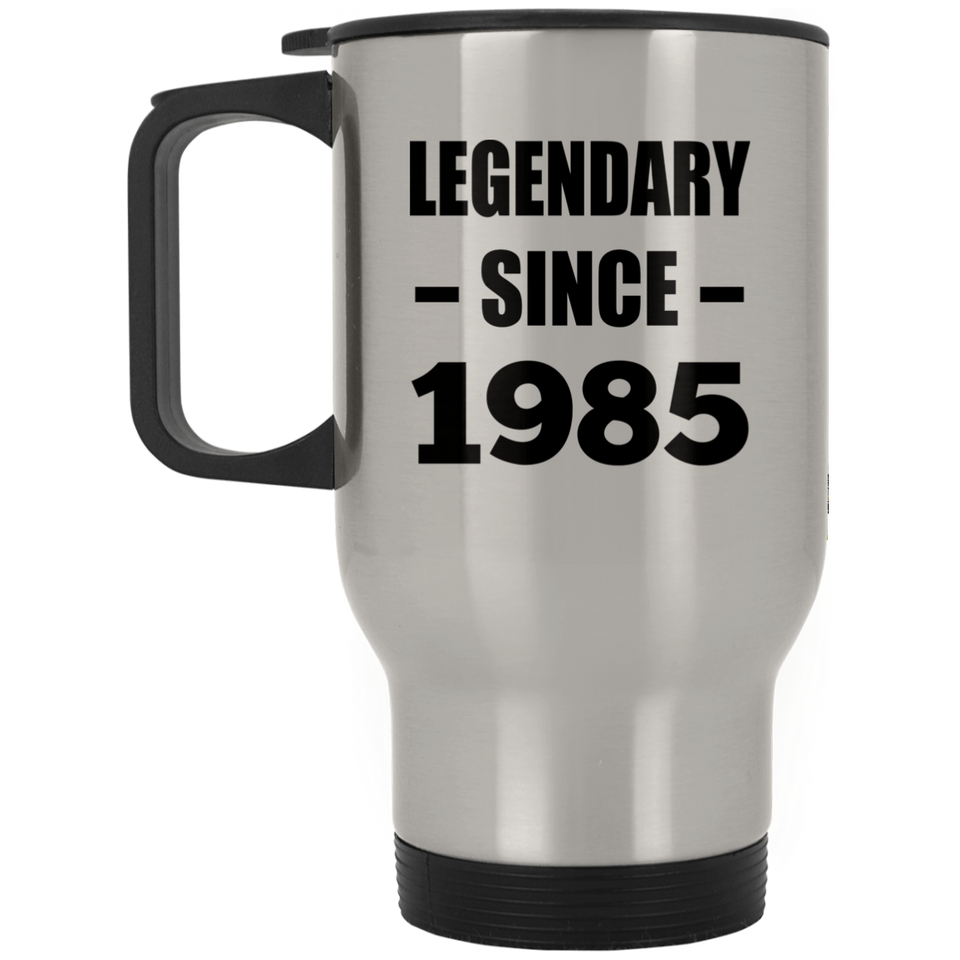 39th Birthday Legendary Since 1985 - Silver Travel Mug