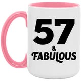 57th Birthday 57 & Fabulous - 15oz Accent Mug Pink