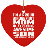 Proud Airline Pilot Mom Of Awesome Son - Heart Ornament