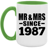 37th Anniversary Mr & Mrs Since 1987 - 15oz Accent Mug Green