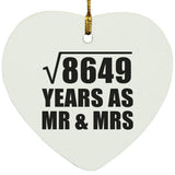 93rd Anniversary Square Root of 8649 Years As Mr & Mrs - Heart Ornament