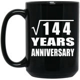 12th Anniversary Square Root of 144 Years Anniversary - 15oz Coffee Mug Black