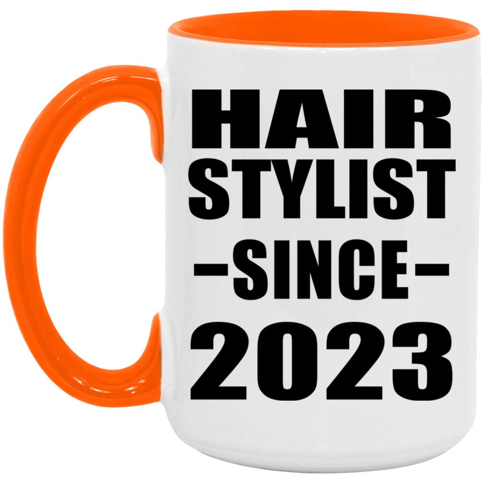 Hair Stylist Since 2023 - 15oz Accent Mug Orange