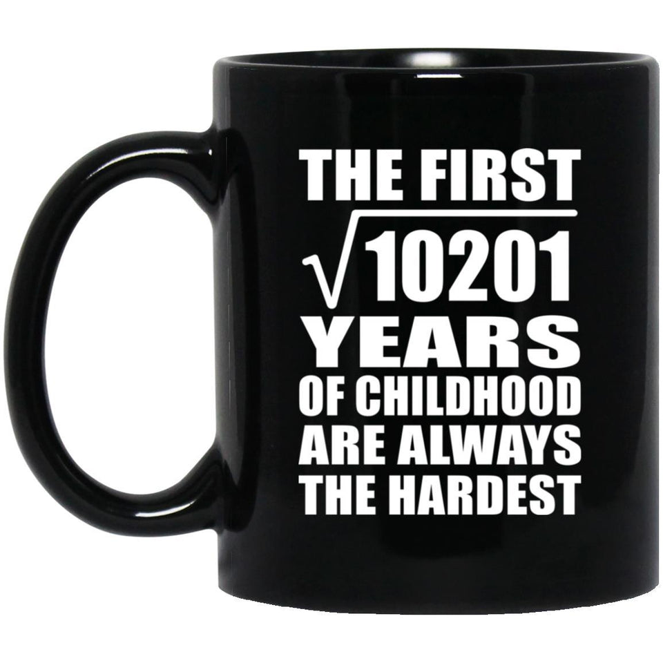 101st Birthday Square Root of 10201 Years of Childhood - 11oz Coffee Mug Black