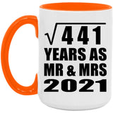 21st Anniversary Square Root of 441 Years As Mr & Mrs 2021 - 15oz Accent Mug Orange