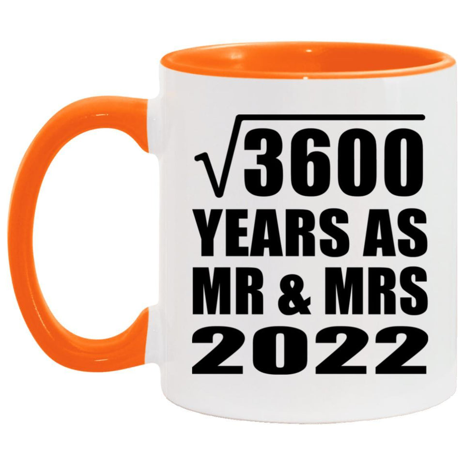 60th Anniversary Square Root of 3600 Years As Mr & Mrs 2022 - 11oz Accent Mug Orange