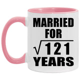 11th Anniversary Married For Square Root of 121 Years - 11oz Accent Mug Pink