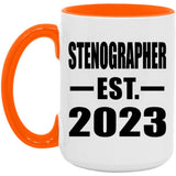 Stenographer Established EST. 2023 - 15oz Accent Mug Orange