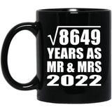 93rd Anniversary Square Root of 8649 Years As Mr & Mrs 2022 - 11oz Coffee Mug Black