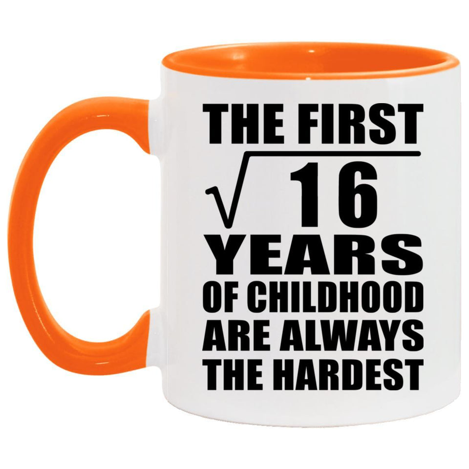 4th Birthday Square Root of 16 Years of Childhood - 11oz Accent Mug Orange