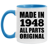 76th Birthday Made in 1948 All Parts Original - 11oz Accent Mug Blue