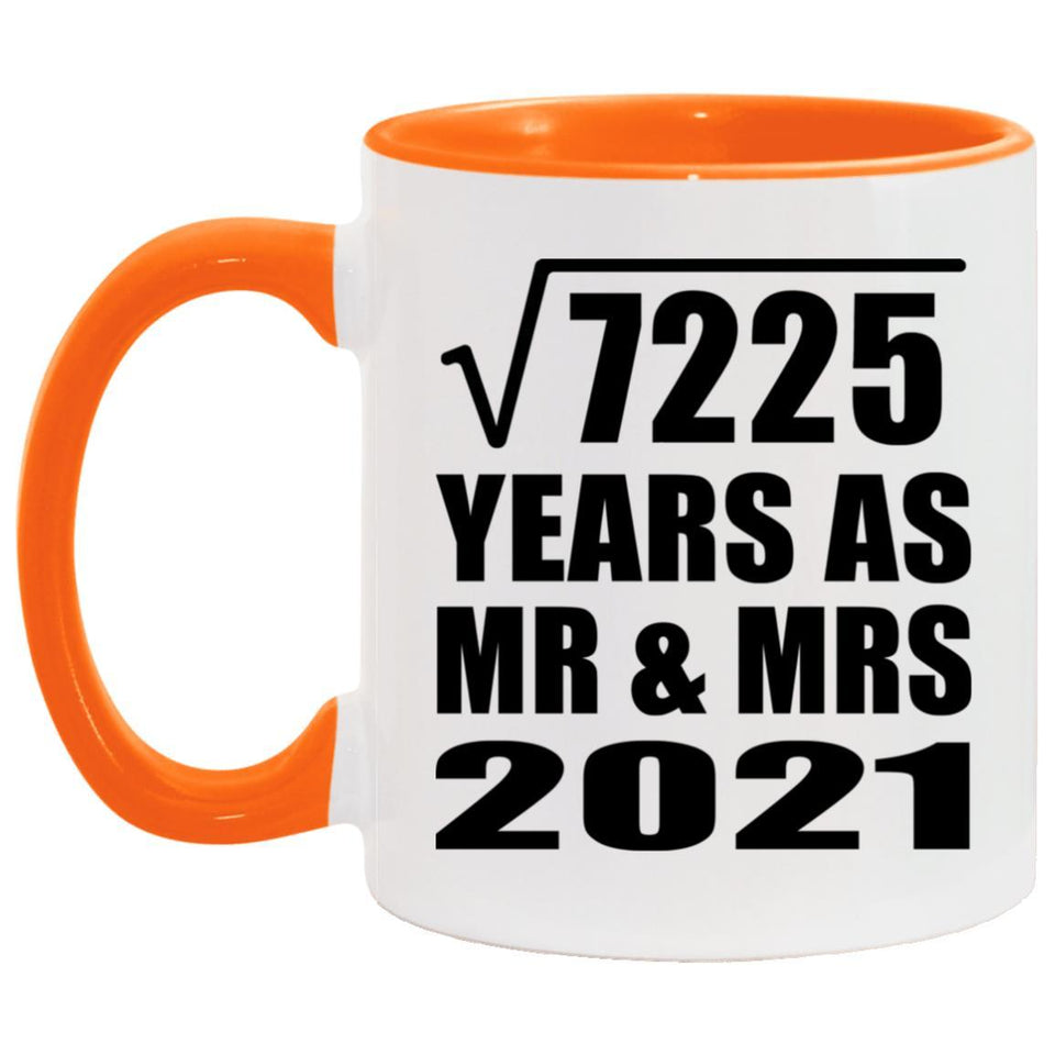 85th Anniversary Square Root of 7225 Years As Mr & Mrs 2021 - 11oz Accent Mug Orange