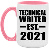 Technical Writer Established EST. 2021 - 15oz Accent Mug Pink