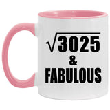 55th Birthday Square Root of 3025 & Fabulous - 11oz Accent Mug Pink