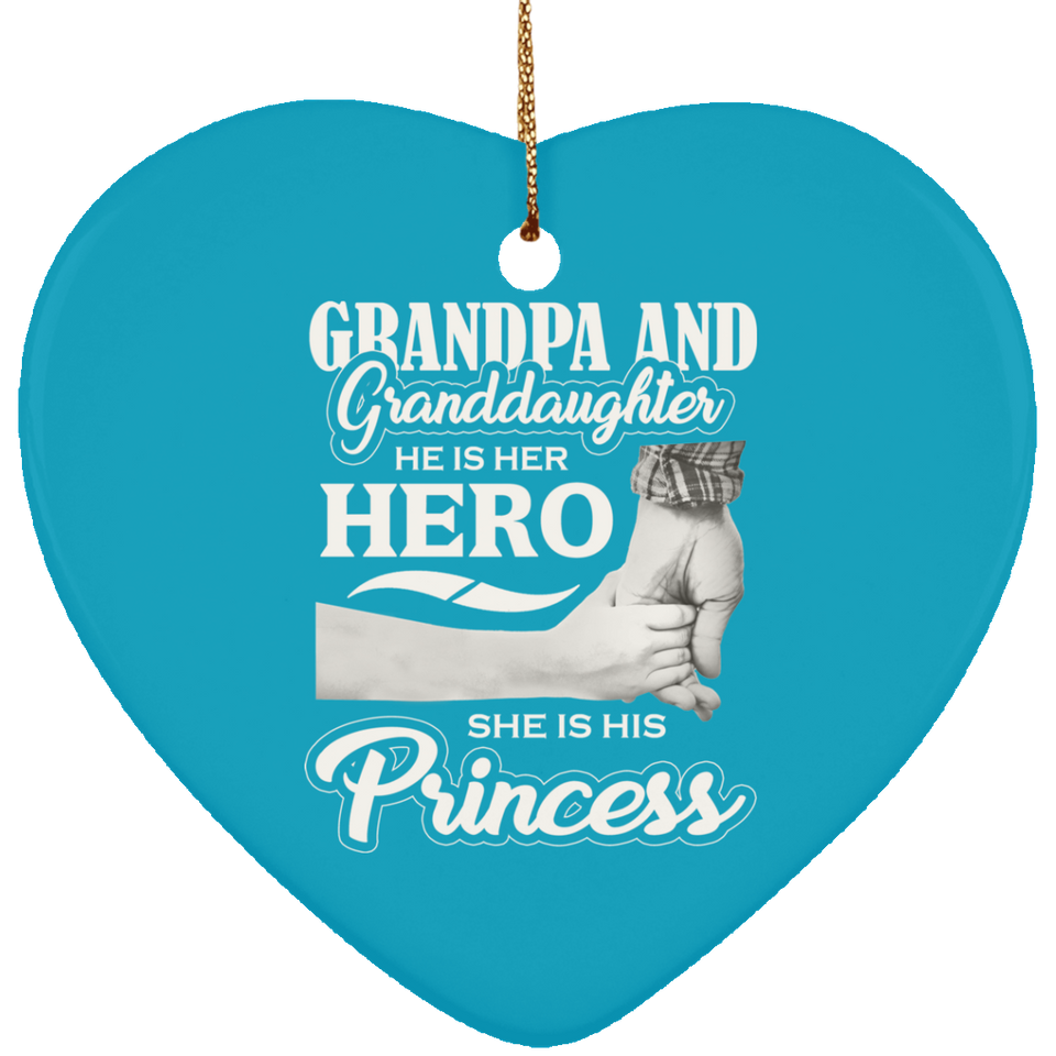 Grandpa & Granddaughter, He is Her Hero, She is His Princess - Heart Ornament