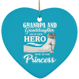 Grandpa & Granddaughter, He is Her Hero, She is His Princess - Heart Ornament