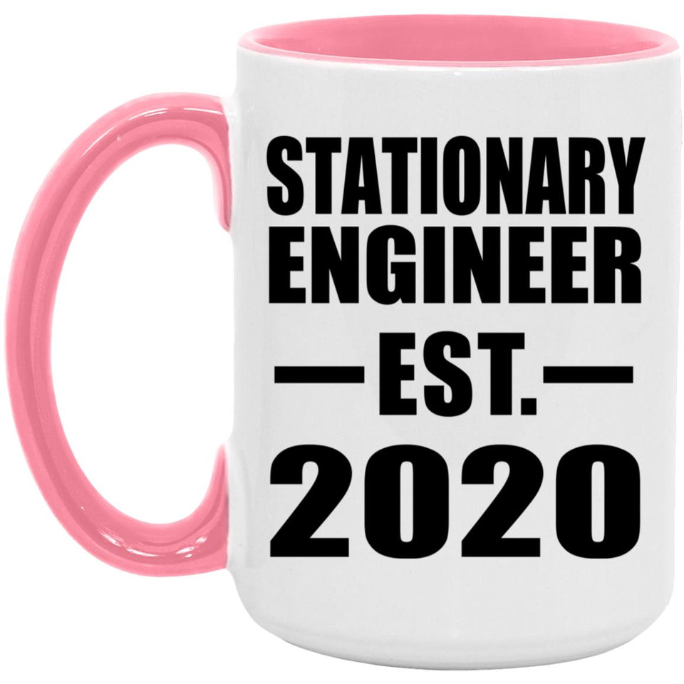 Stationary Engineer Established EST. 2020 - 15oz Accent Mug Pink
