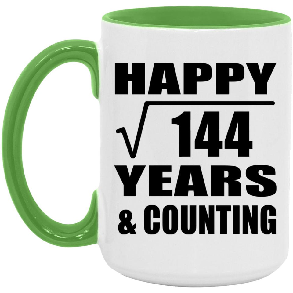 Happy 12th Anniversary Square Root of 144 Years & Counting - 15oz Accent Mug Green