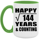 Happy 12th Anniversary Square Root of 144 Years & Counting - 15oz Accent Mug Green
