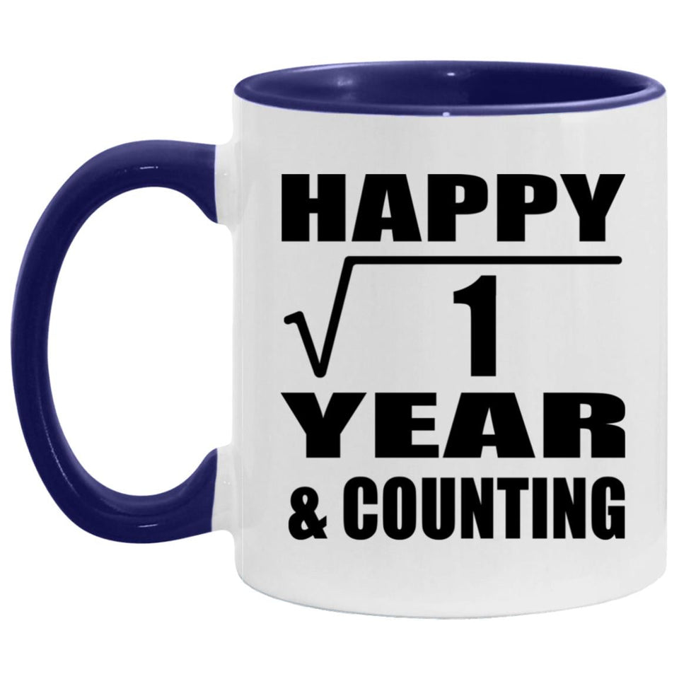 Happy 1st Anniversary Square Root of 1 Year & Counting - 11oz Accent Mug Purple