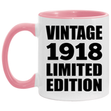 106th Birthday Vintage 1918 Limited Edition - 11oz Accent Mug Pink