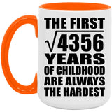 66th Birthday Square Root of 4356 Years of Childhood - 15oz Accent Mug Orange