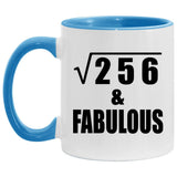 16th Birthday Square Root of 256 & Fabulous - 11oz Accent Mug Blue