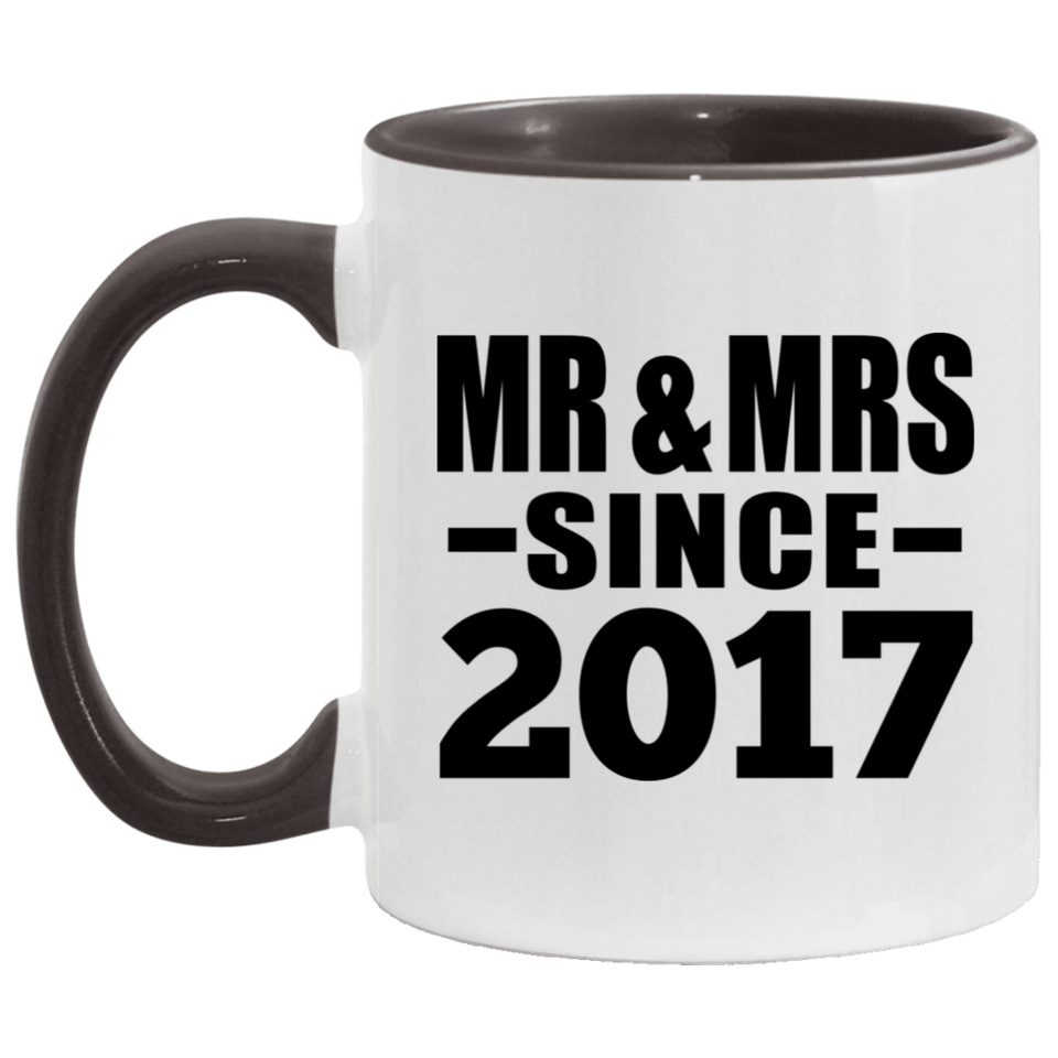 7th Anniversary Mr & Mrs Since 2017 - 11oz Accent Mug Black