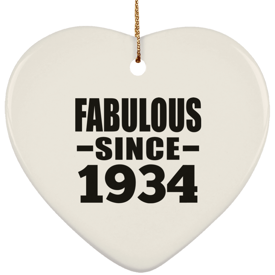 90th Birthday Fabulous Since 1934 - Heart Ornament